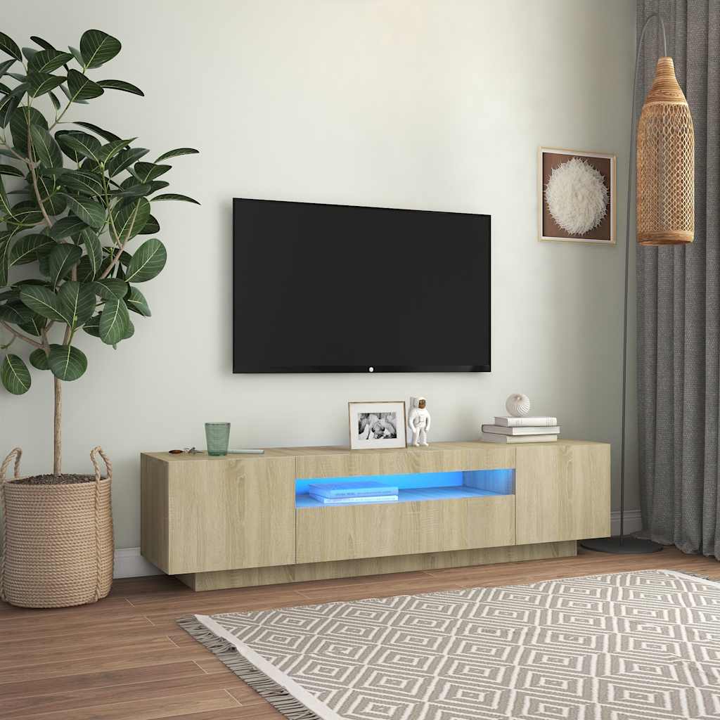Modern Wooden 63 Inch TV Tele Stand Unit Cabinet With LED Lights & Storage
