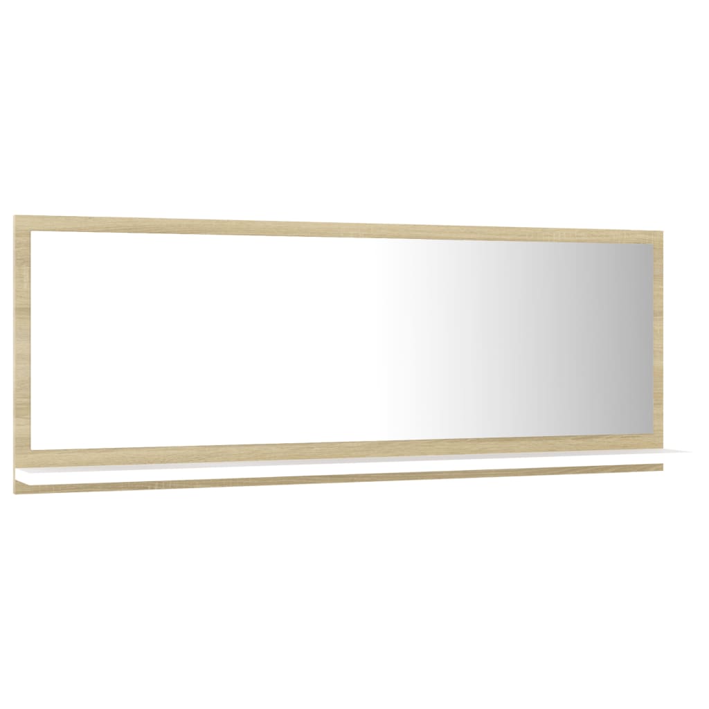 Bathroom Mirror White and Sonoma Oak 100x10.5x37 cm Engineered Wood