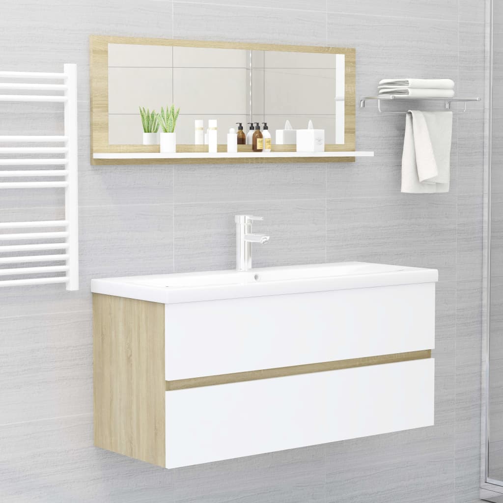Bathroom Mirror White and Sonoma Oak 100x10.5x37 cm Engineered Wood