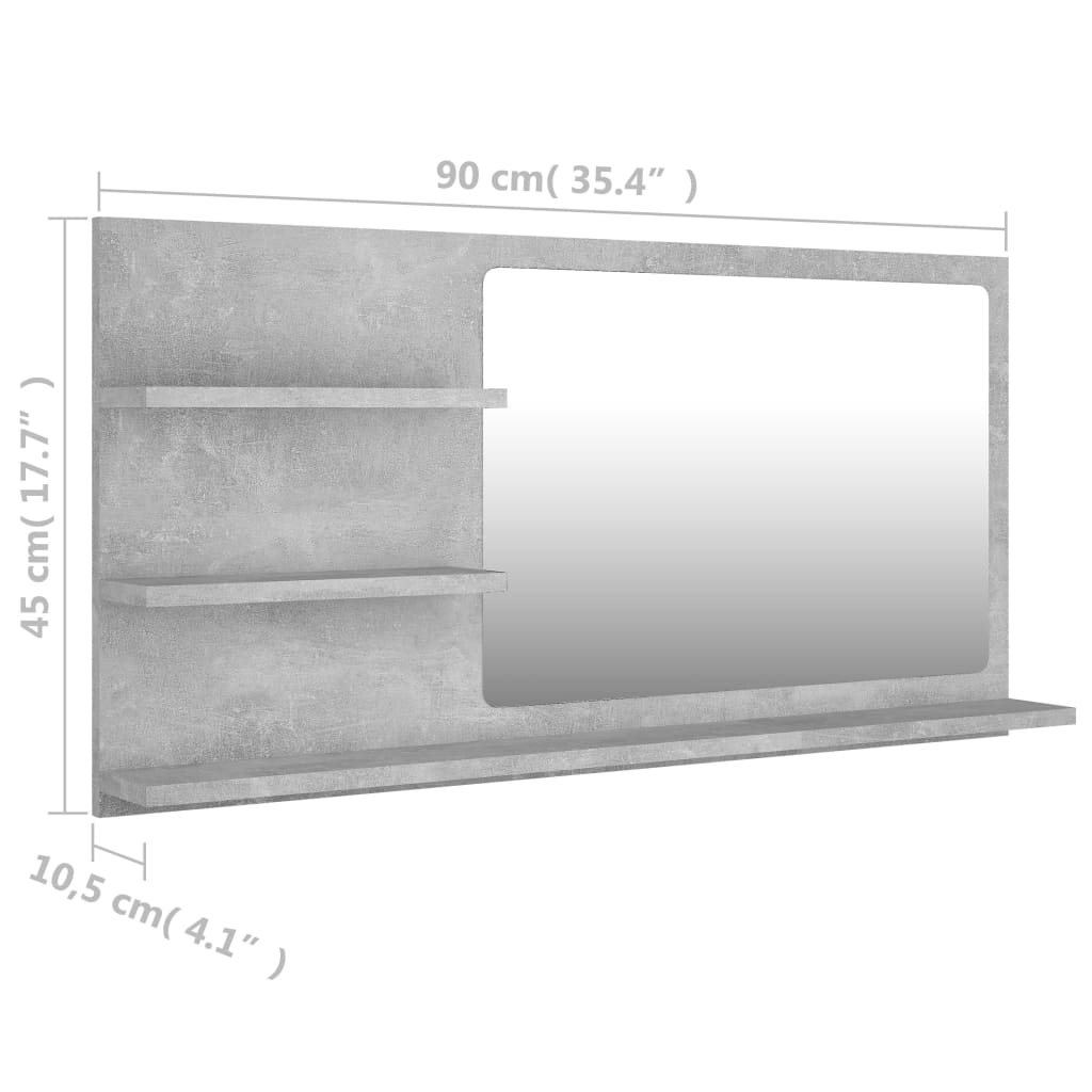 Bathroom Mirror Concrete Grey 90x10.5x45 cm Engineered Wood