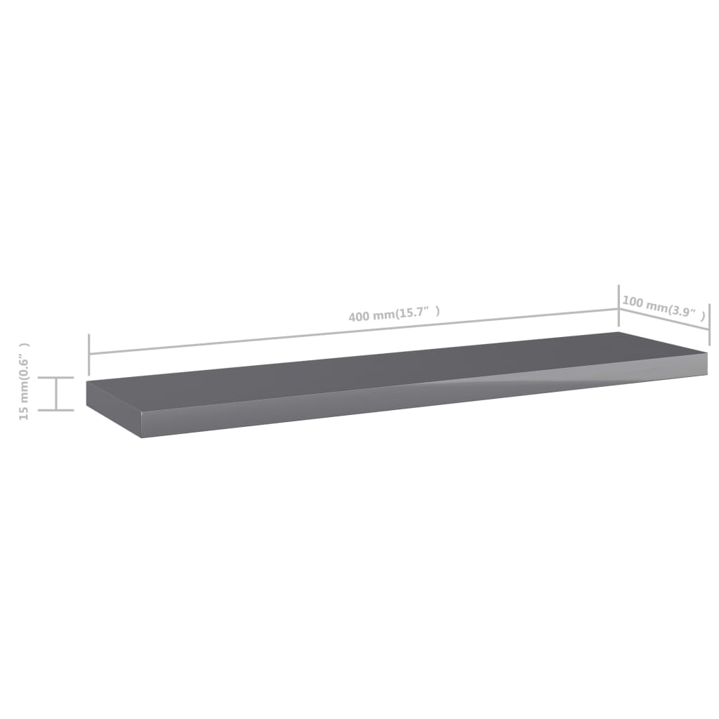 Bookshelf Boards 4 pcs High Gloss Grey 40x10x1.5 cm Engineered Wood