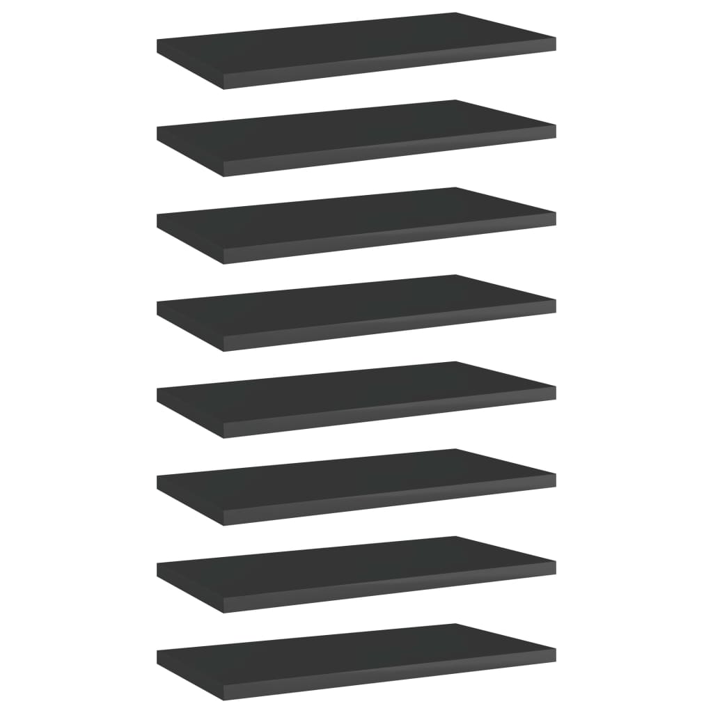 Bookshelf Boards 8 pcs High Gloss Black 40x20x1.5 cm Engineered Wood