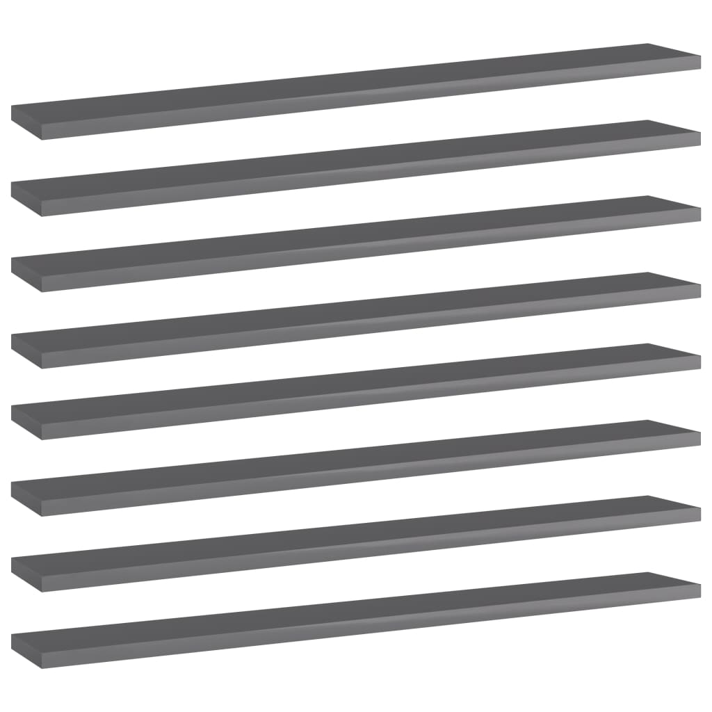Bookshelf Boards 8 pcs High Gloss Grey 80x10x1.5 cm Engineered Wood