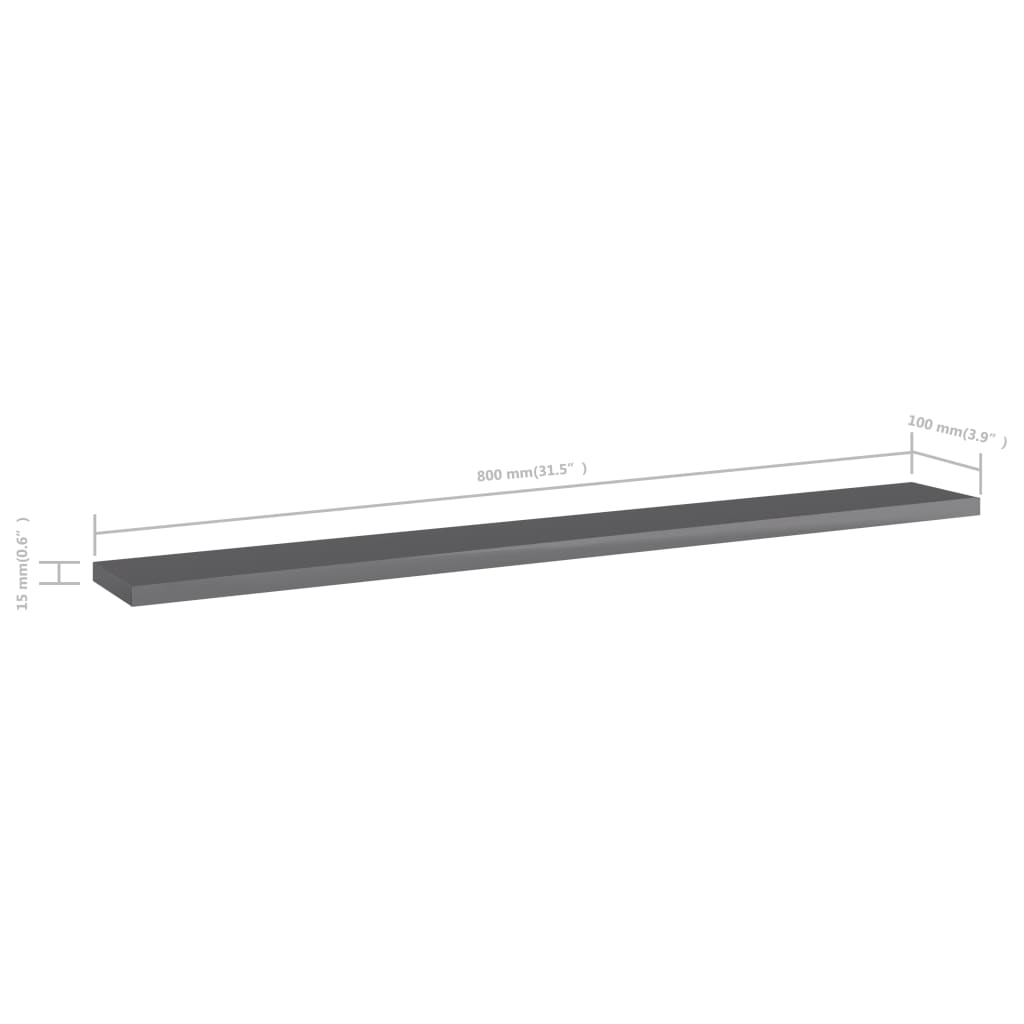 Bookshelf Boards 8 pcs High Gloss Grey 80x10x1.5 cm Engineered Wood