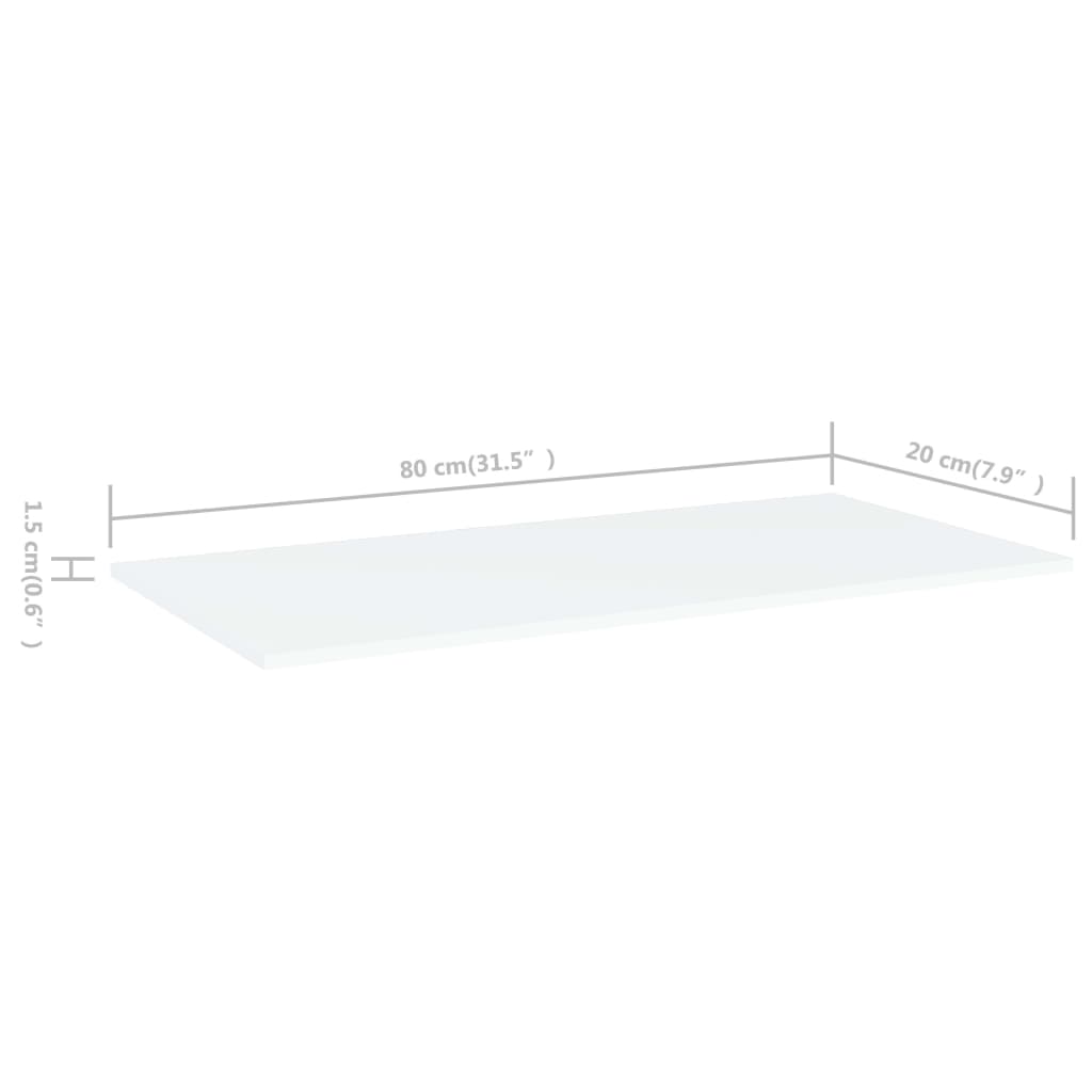 Bookshelf Boards 8 pcs White 80x20x1.5 cm Engineered Wood