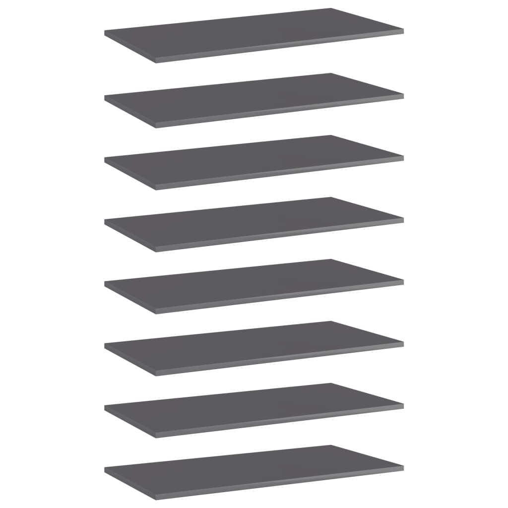 Bookshelf Boards 8 pcs High Gloss Grey 80x40x1.5 cm Engineered Wood