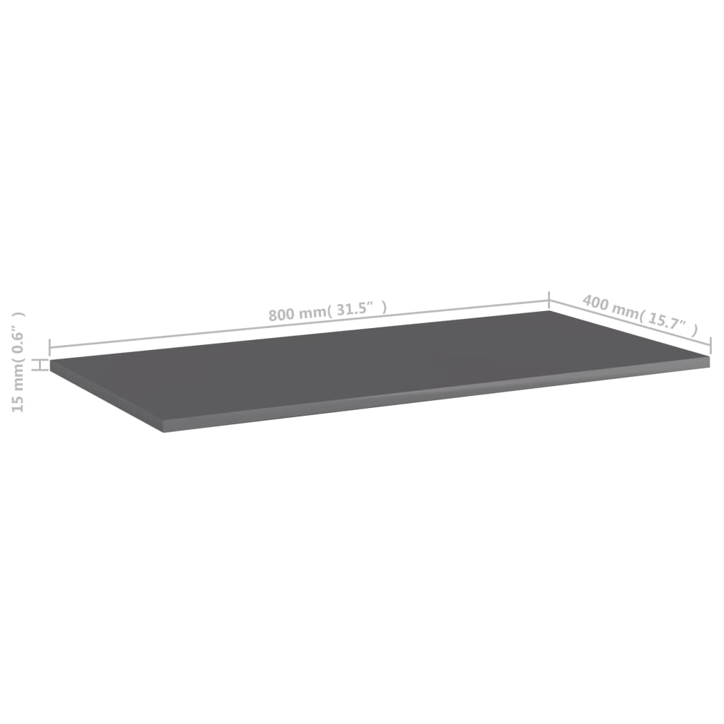Bookshelf Boards 8 pcs High Gloss Grey 80x40x1.5 cm Engineered Wood