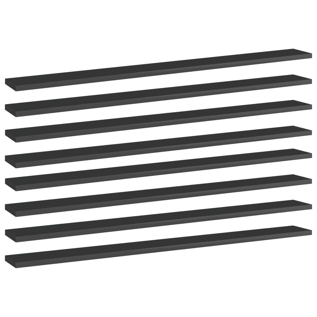 Bookshelf Boards 8 pcs High Gloss Black 100x10x1.5 cm Engineered Wood