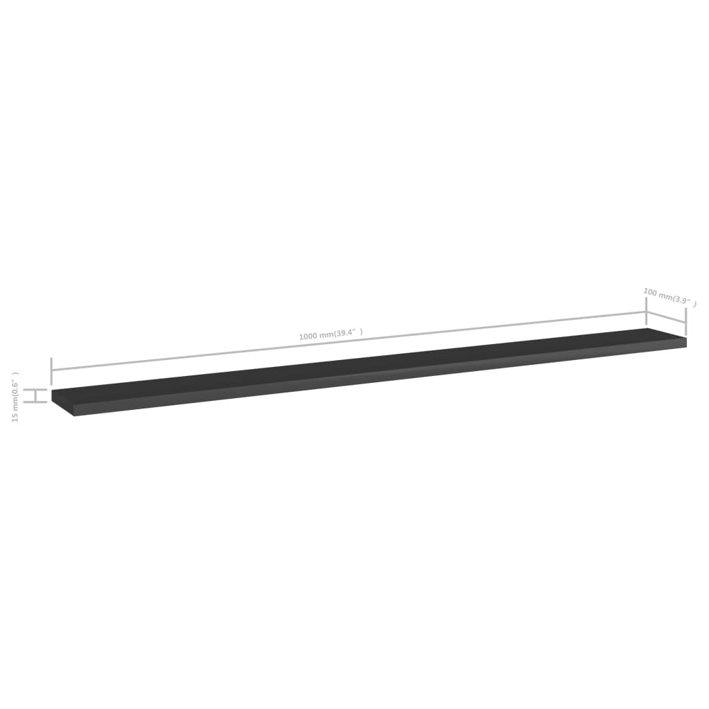 Bookshelf Boards 8 pcs High Gloss Black 100x10x1.5 cm Engineered Wood