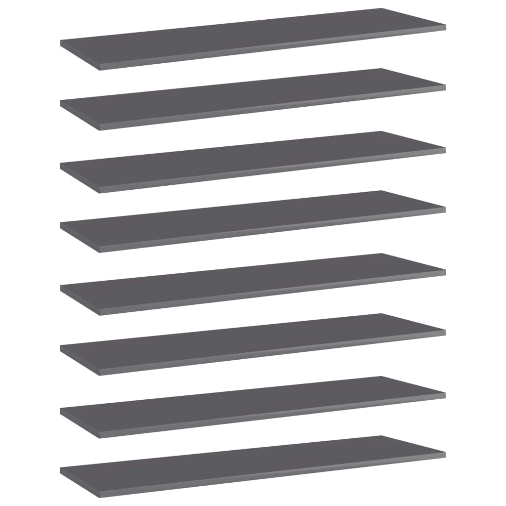 Bookshelf Boards 8 pcs High Gloss Grey 100x30x1.5 cm Engineered Wood