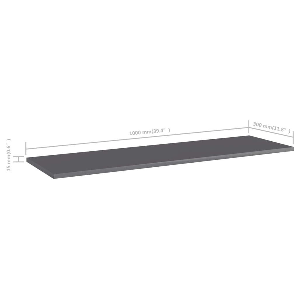 Bookshelf Boards 8 pcs High Gloss Grey 100x30x1.5 cm Engineered Wood