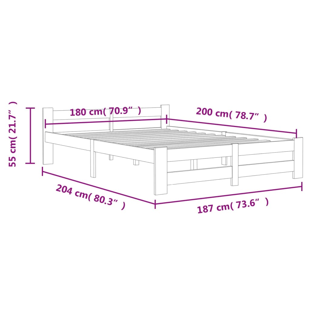 Bed Frame without Mattress White Solid Pine Wood 180x200 cm Super King