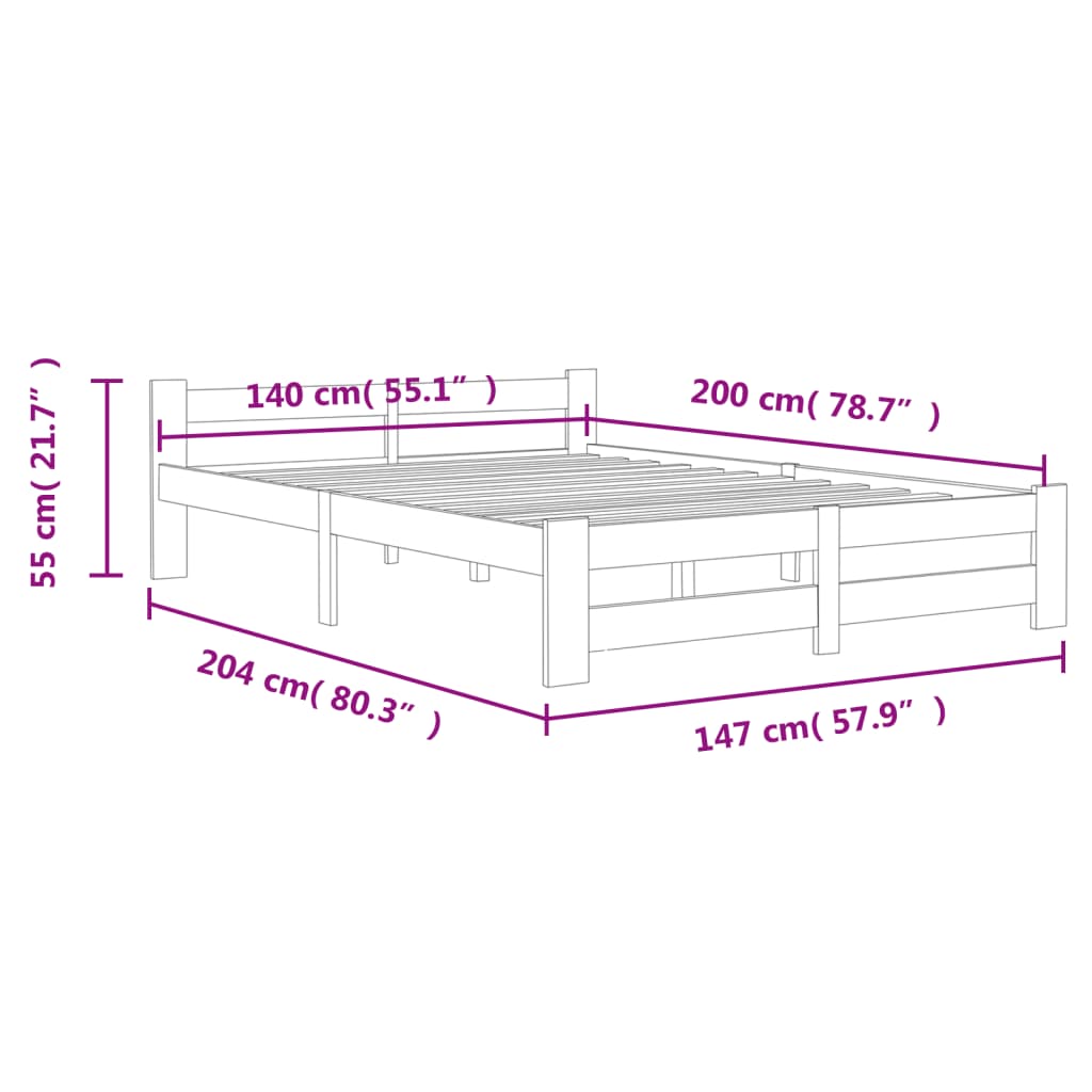 Bed Frame without Mattress Honey Brown Solid Pine Wood 140x200cm