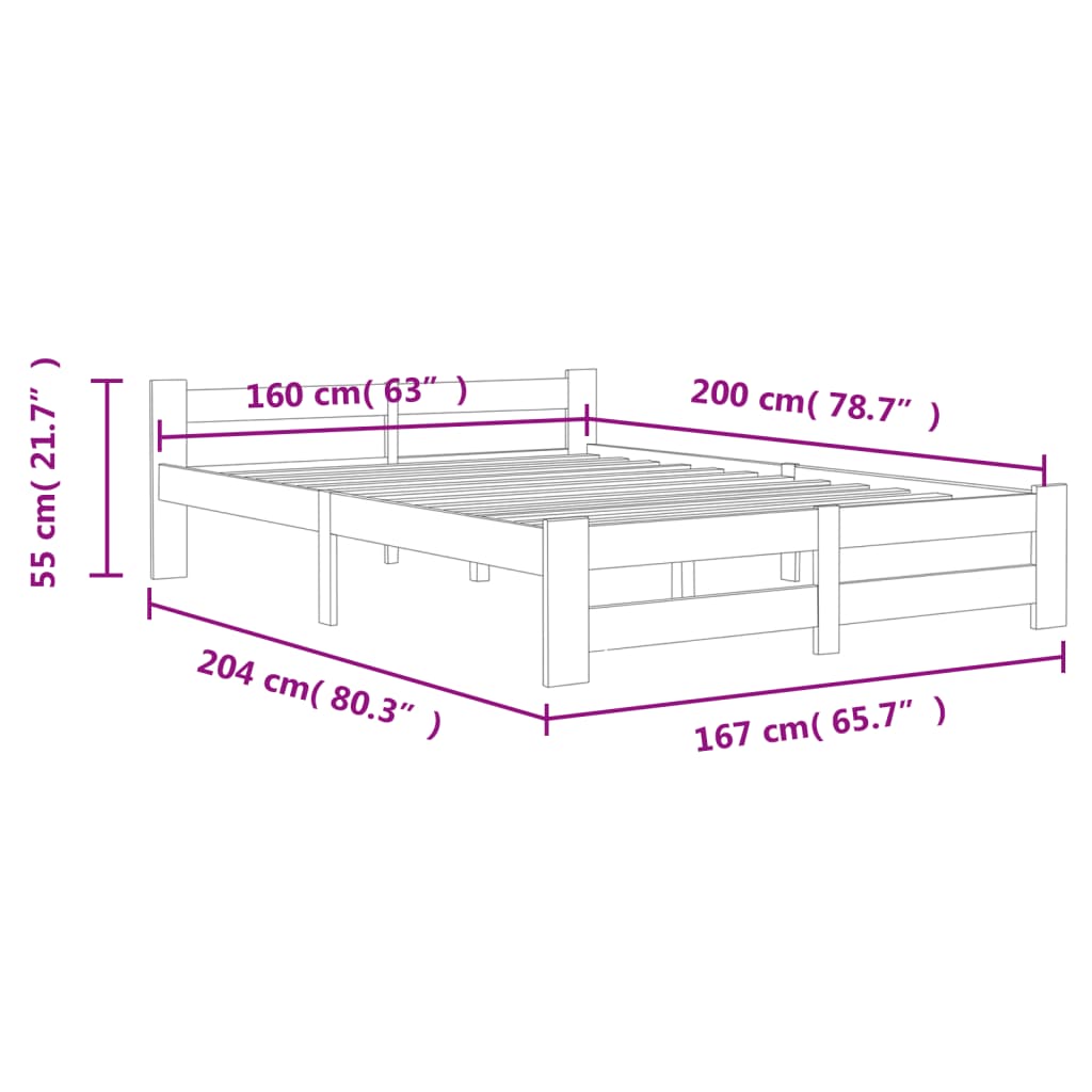 Bed Frame without Mattress Honey Brown Solid Pine Wood 160x200cm