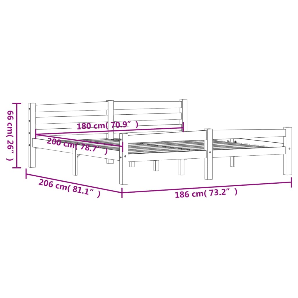 Bed Frame without Mattress Honey Brown Solid Pinewood 180x200 cm Super King