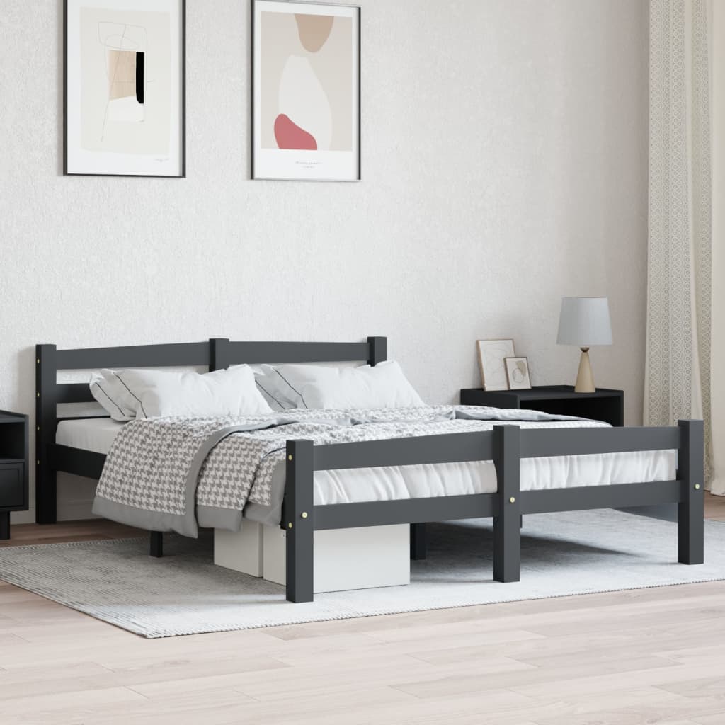 Bed Frame without Mattress Dark Grey Solid Pinewood 140x200 cm