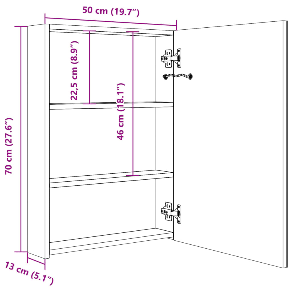 LED Bathroom Mirror Cabinet Shining Black 50x13x70 cm