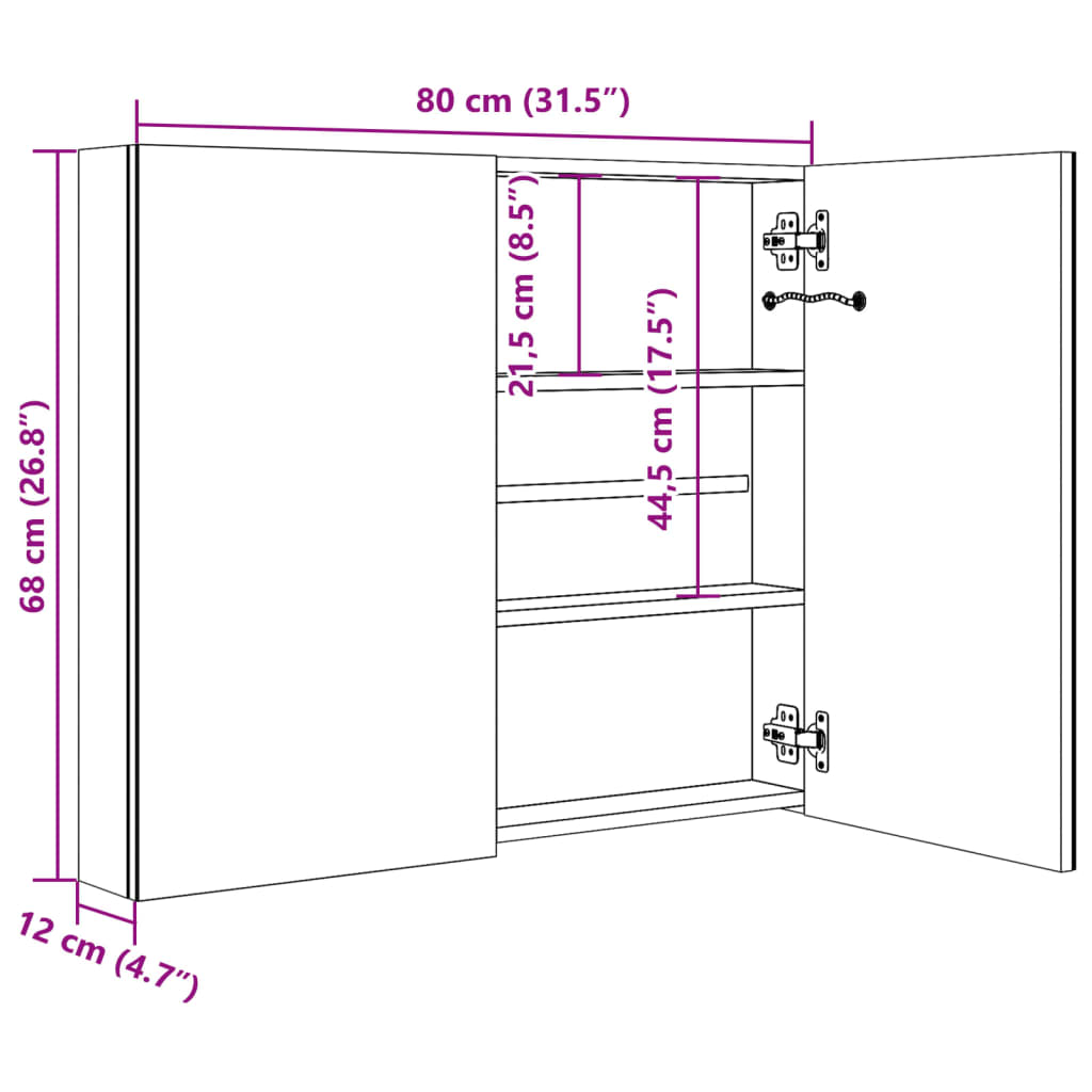 LED Bathroom Mirror Cabinet Concrete Grey 80x12x68 cm