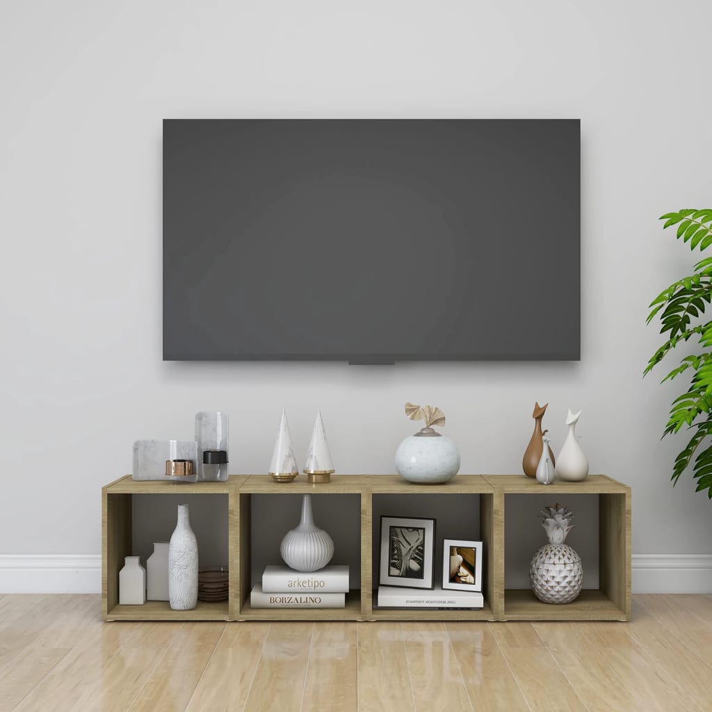 TV Cabinets 2 pcs White and Sonoma Oak 37x35x37 cm Engineered Wood