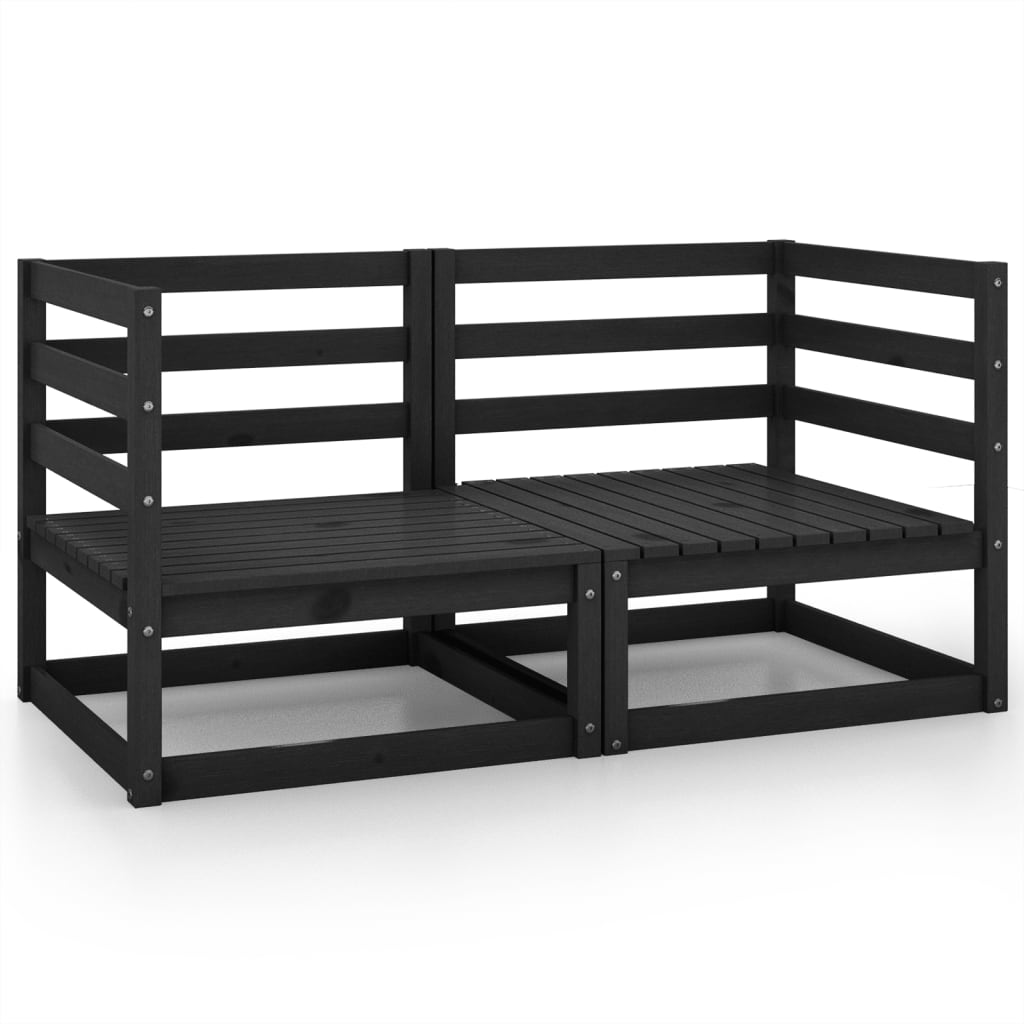Garden Corner Sofas 2 pcs Black Solid Wood Pine