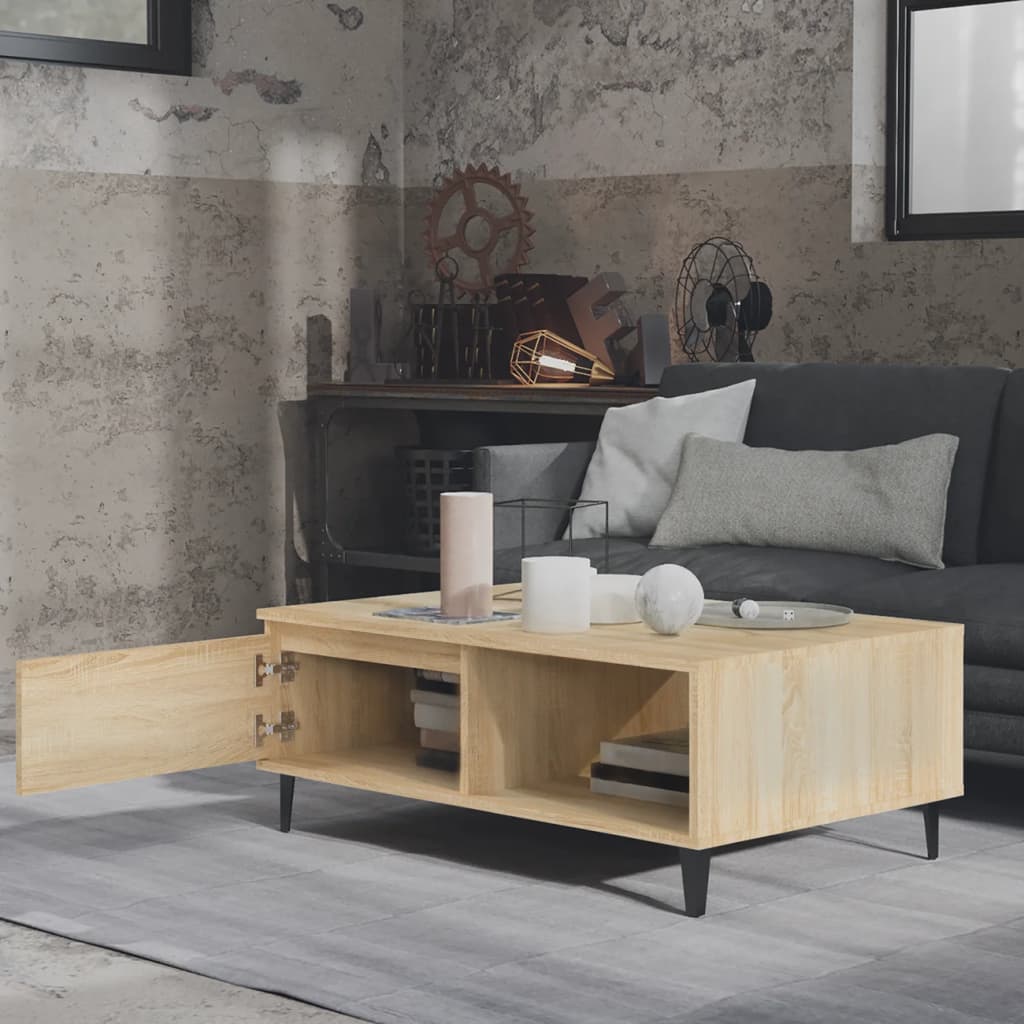 Modern Wooden Living Room Coffee Table With Closed & Open Storage Compartments