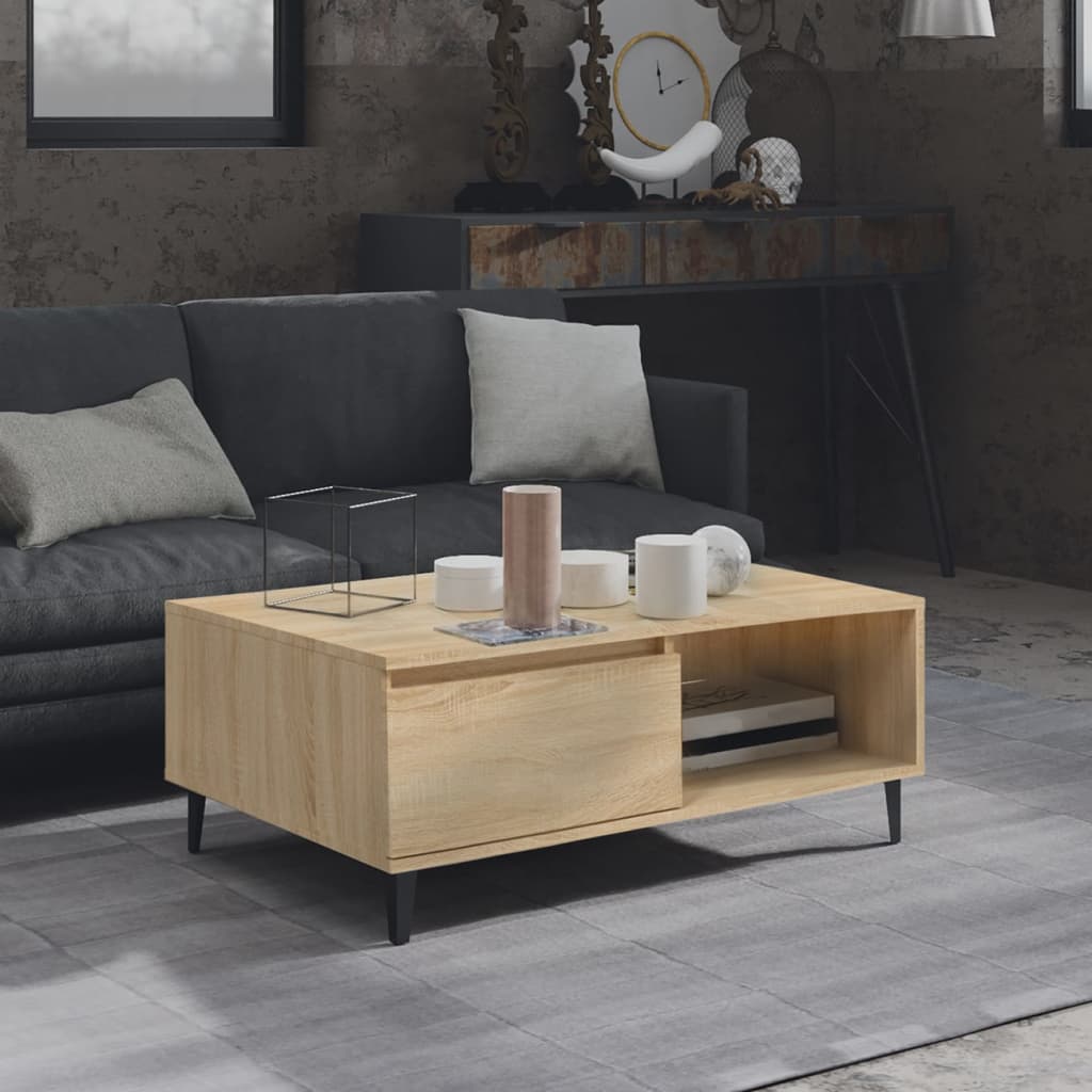 Modern Wooden Living Room Coffee Table With Closed & Open Storage Compartments
