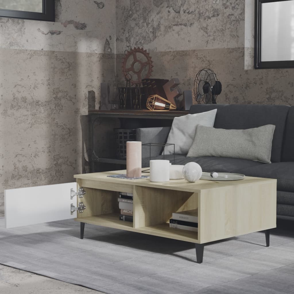 Modern Wooden Living Room Coffee Table With Closed & Open Storage Compartments
