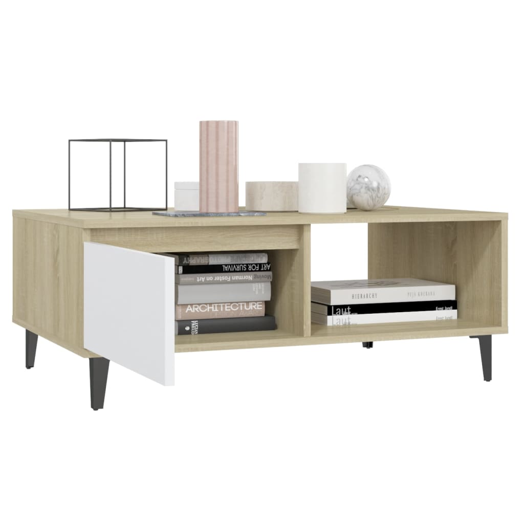 Modern Wooden Living Room Coffee Table With Closed & Open Storage Compartments