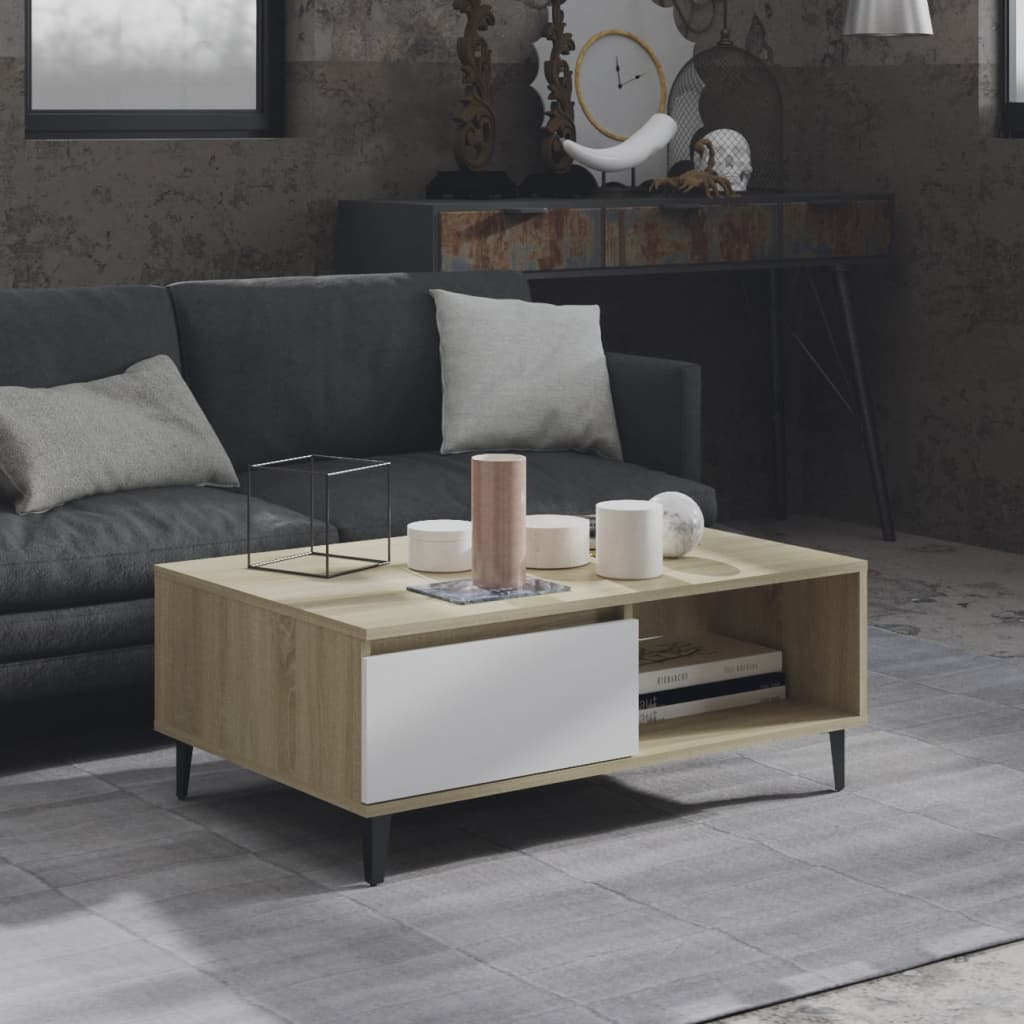 Modern Wooden Living Room Coffee Table With Closed & Open Storage Compartments