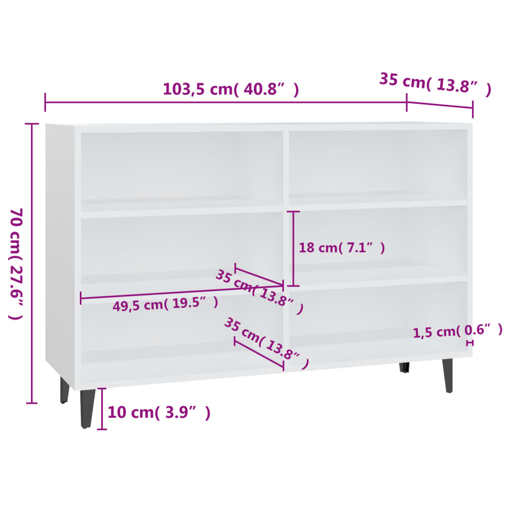 Modern Wooden Open Sideboard Storage Cabinet Unit With 6 Compartments