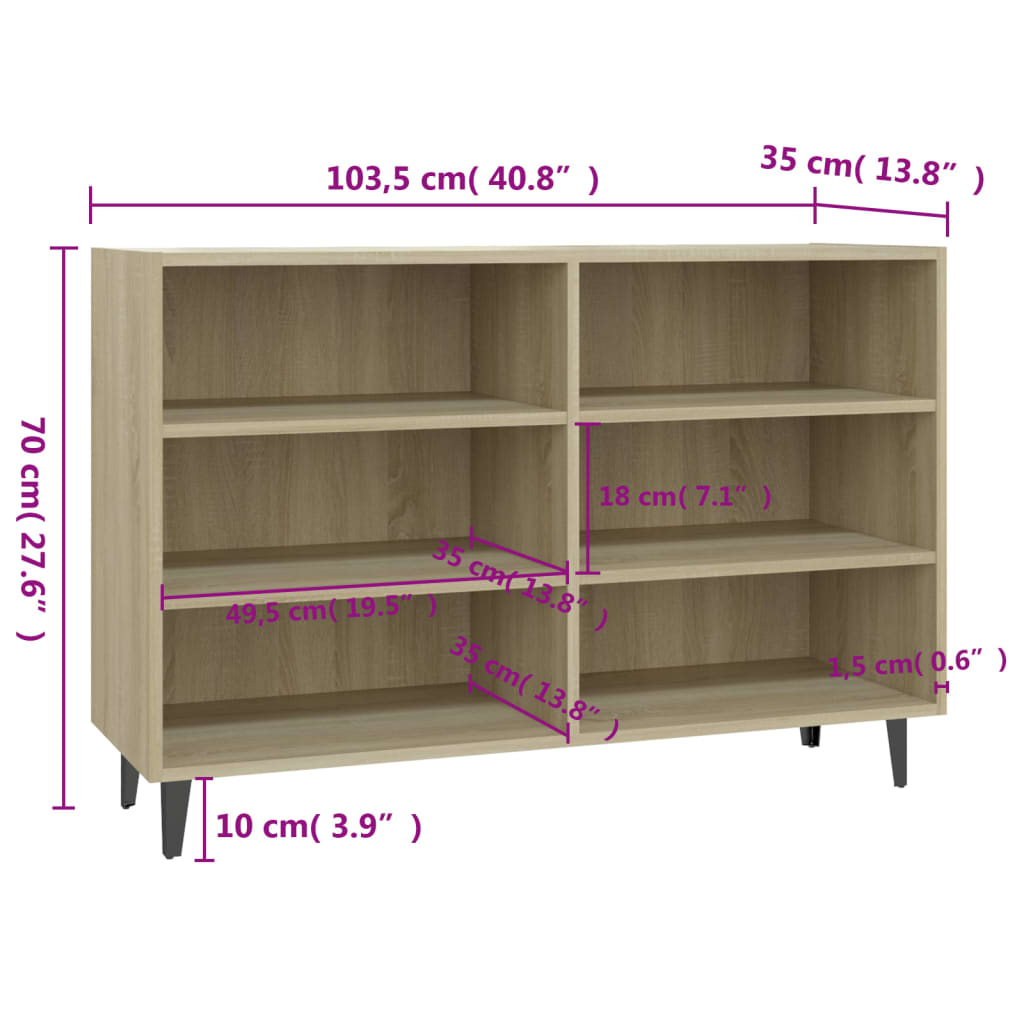 Modern Wooden Open Sideboard Storage Cabinet Unit With 6 Compartments