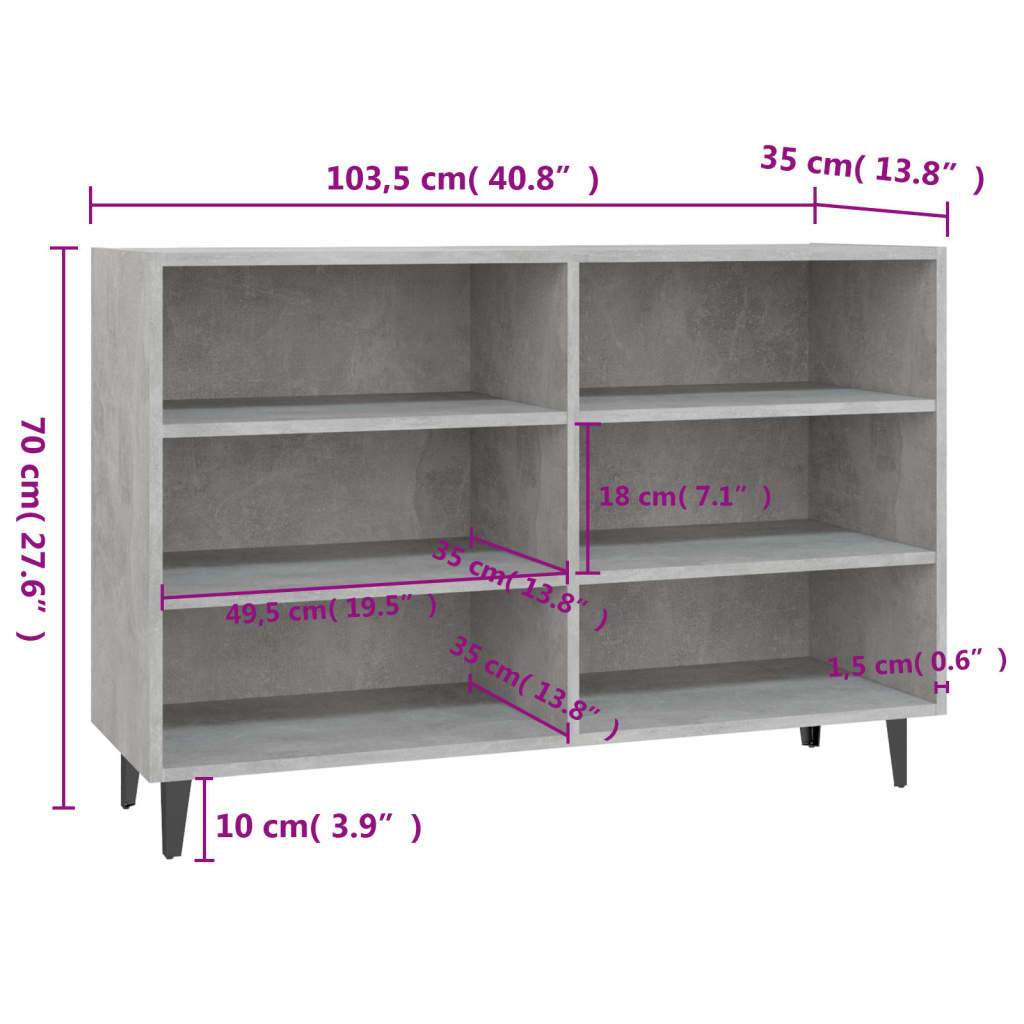 Modern Wooden Open Sideboard Storage Cabinet Unit With 6 Compartments