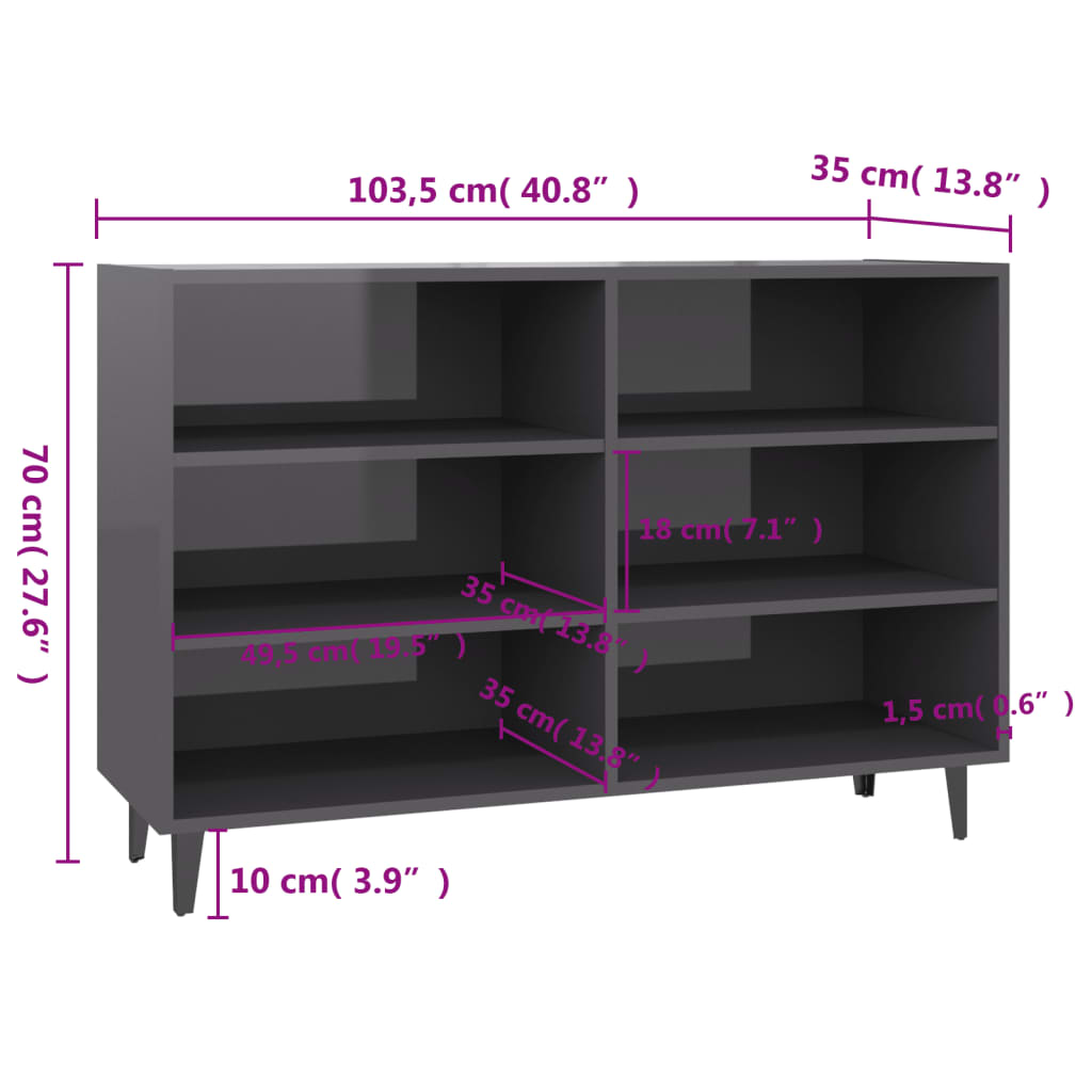 Modern Wooden Open Sideboard Storage Cabinet Unit With 6 Compartments