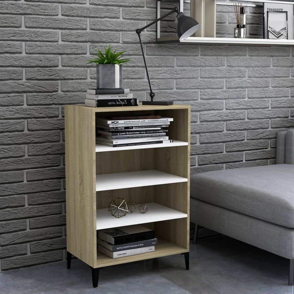 Sideboard White and Sonoma Oak 57x35x90 cm Engineered Wood