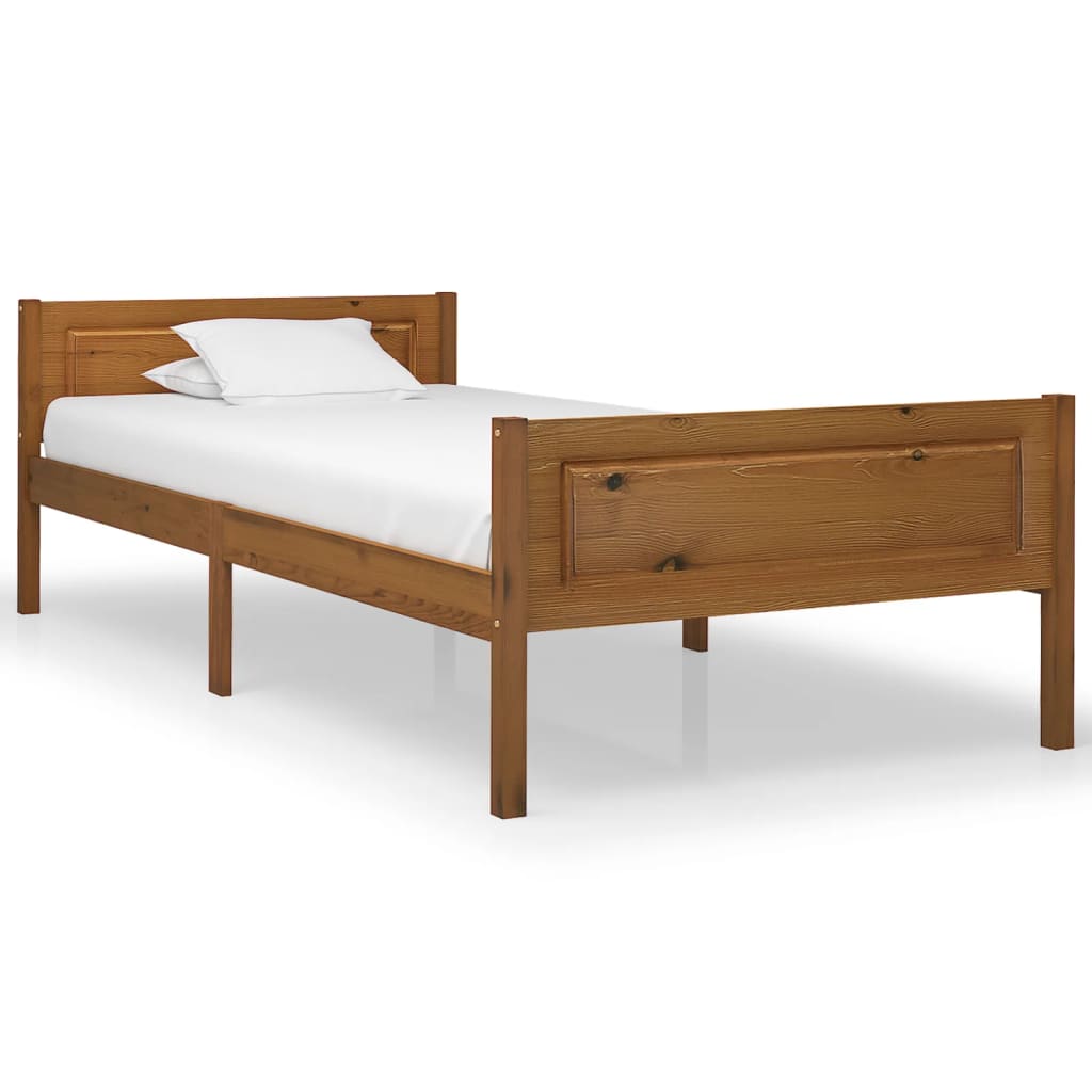 Bed Frame without Mattress Solid Pinewood Honey Brown 100x200 cm