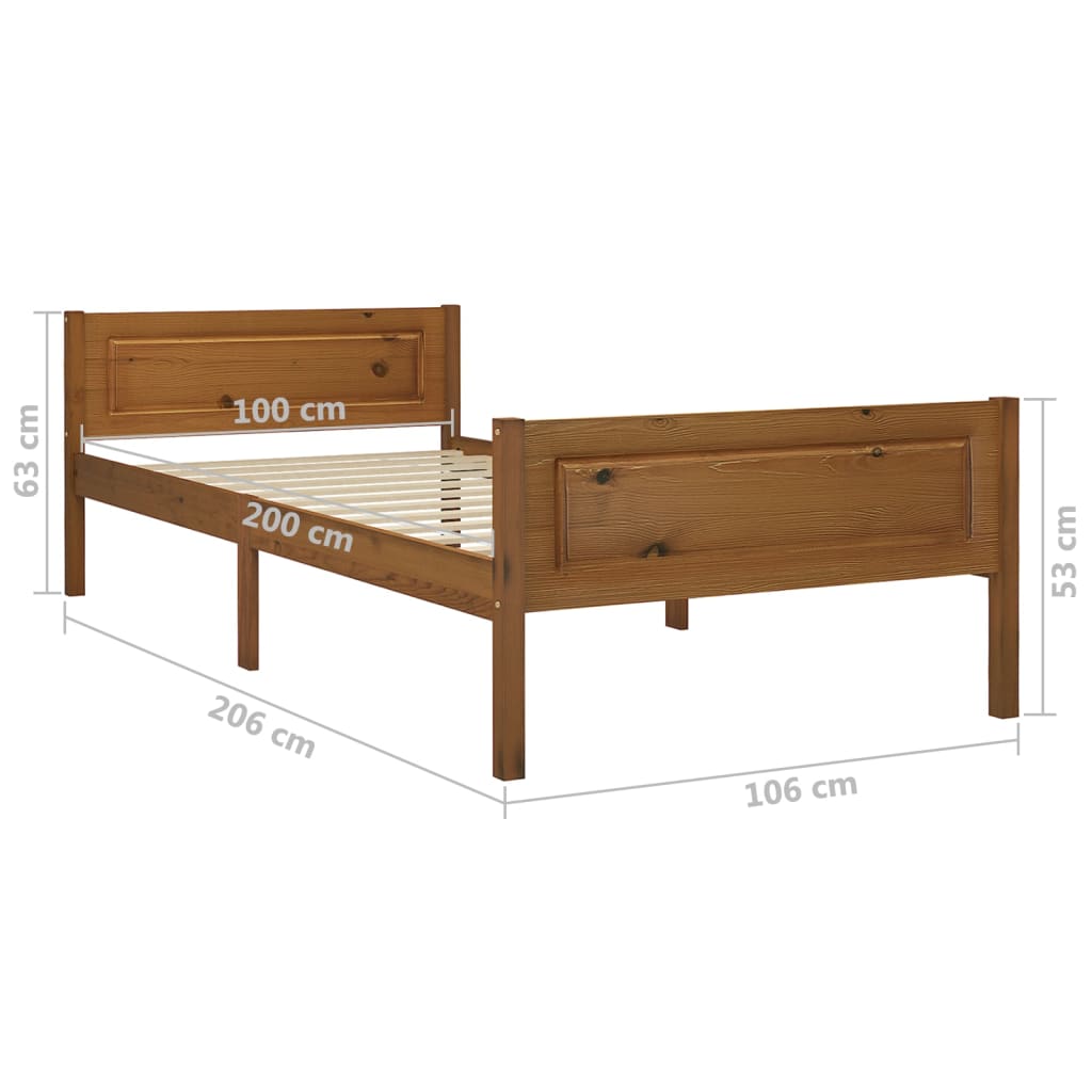 Bed Frame without Mattress Solid Pinewood Honey Brown 100x200 cm