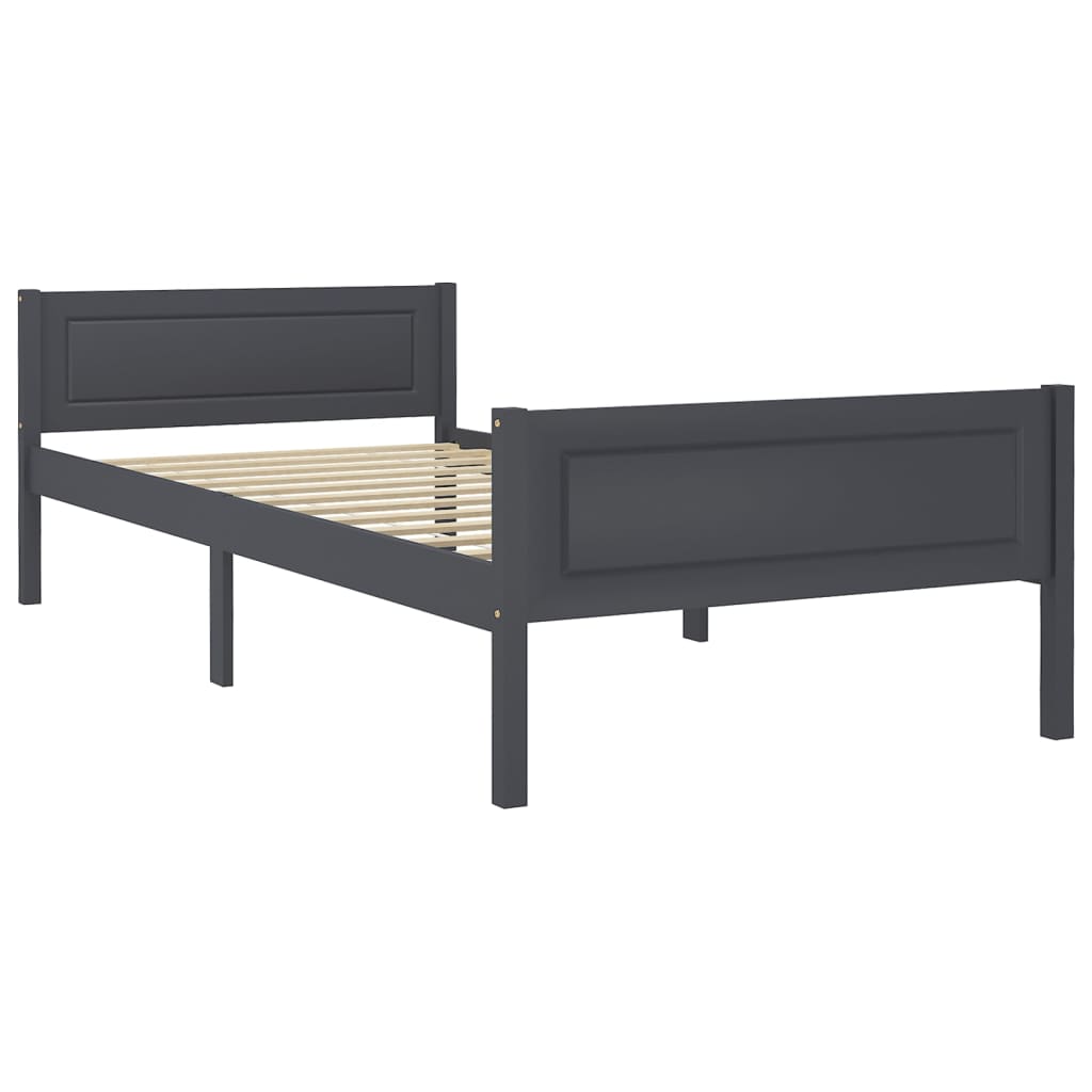 Bed Frame without Mattress Solid Pinewood Grey 100x200 cm