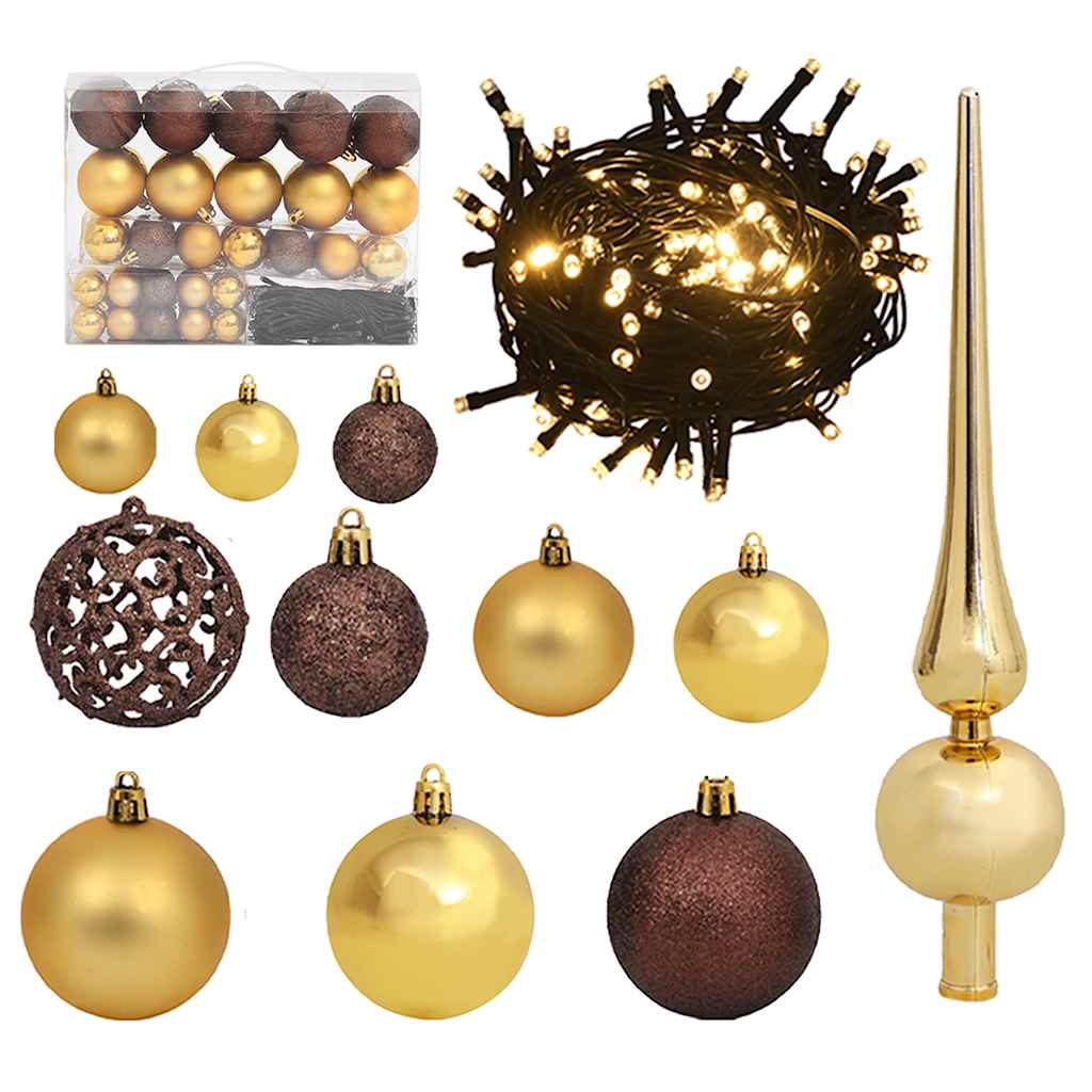 60 Piece Christmas Ball Set With Peak And 150 Leds White&Gey
