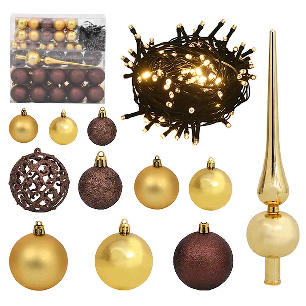 60 Piece Christmas Ball Set With Peak And 150 Leds White&Gey