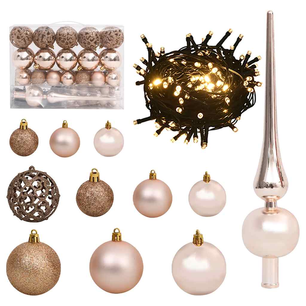 60 Piece Christmas Ball Set With Peak And 150 Leds White&Gey