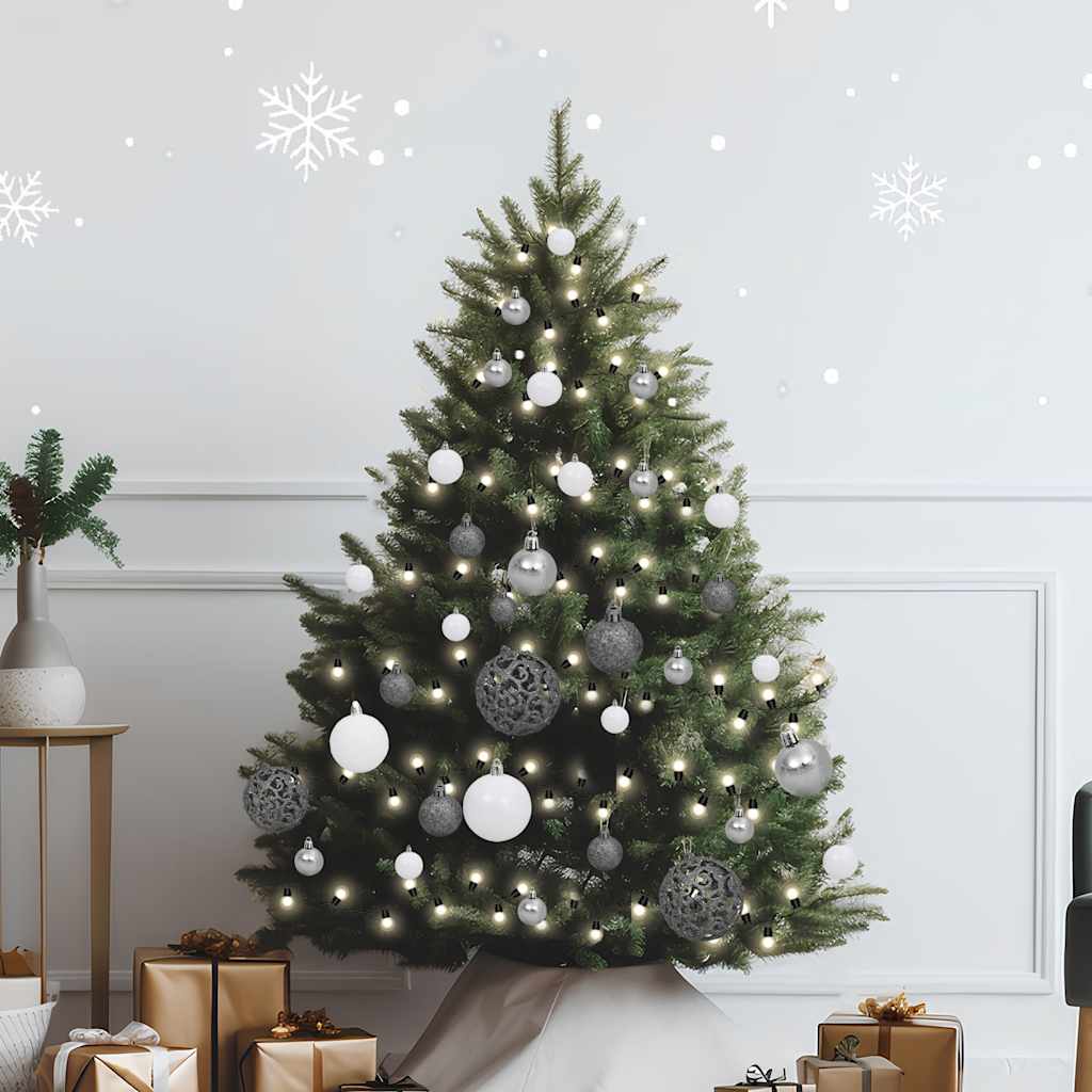 60 Piece Christmas Ball Set With Peak And 150 Leds White&Gey