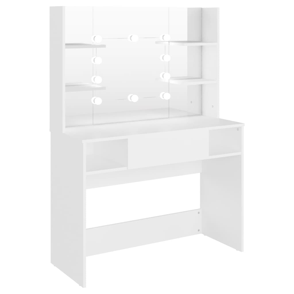 Modern Wooden Makeup Vanity Desk Dressing Table With LED Lights Mirror & Storage
