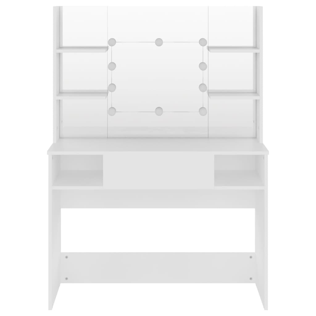 Modern Wooden Makeup Vanity Desk Dressing Table With LED Lights Mirror & Storage