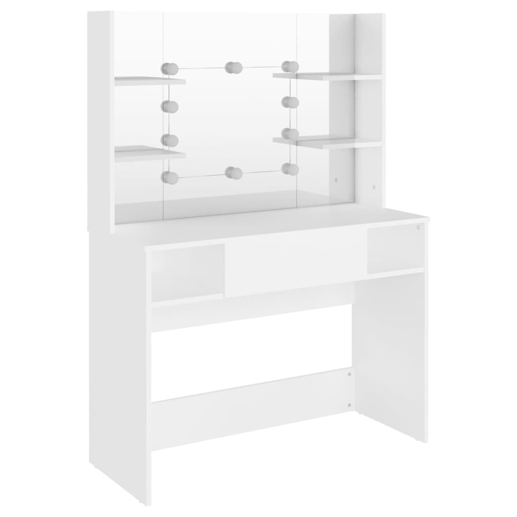 Modern Wooden Makeup Vanity Desk Dressing Table With LED Lights Mirror & Storage