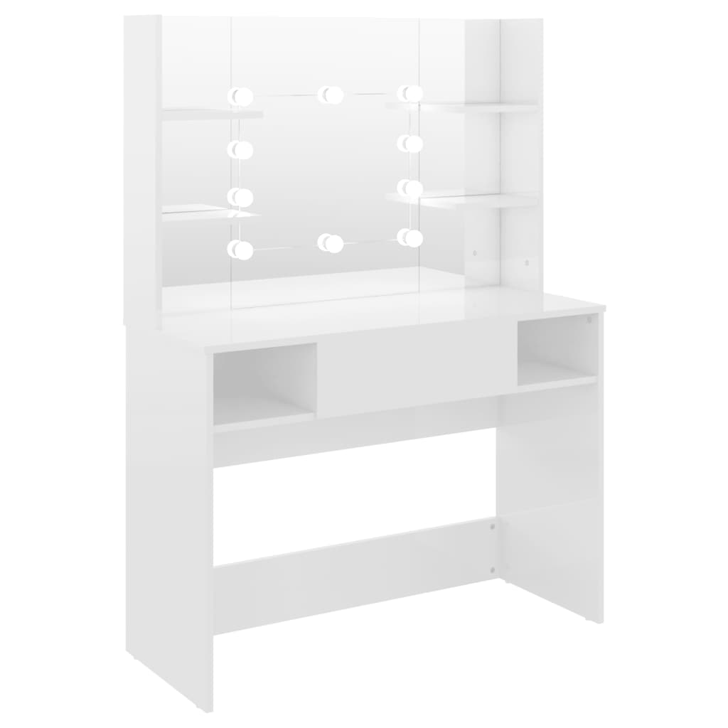 Modern Wooden Makeup Vanity Desk Dressing Table With LED Lights Mirror & Storage