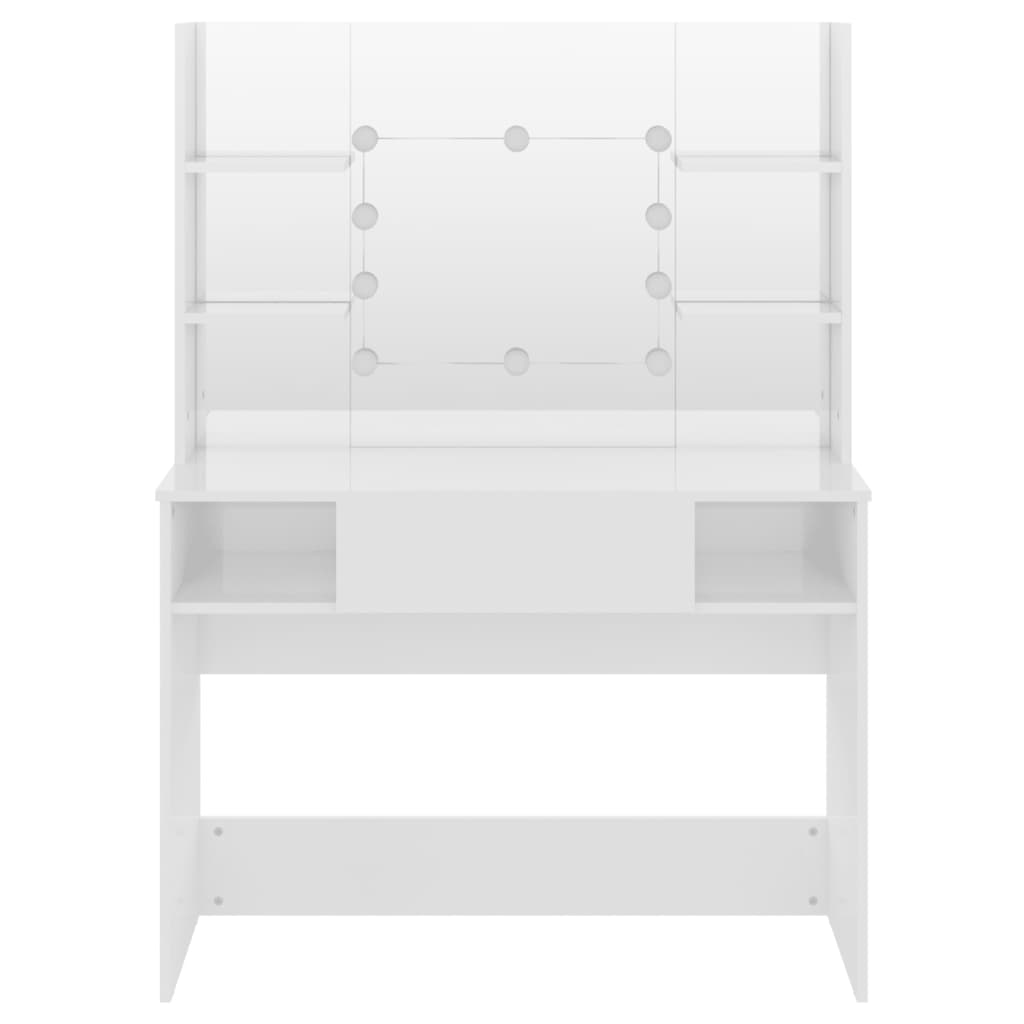Modern Wooden Makeup Vanity Desk Dressing Table With LED Lights Mirror & Storage