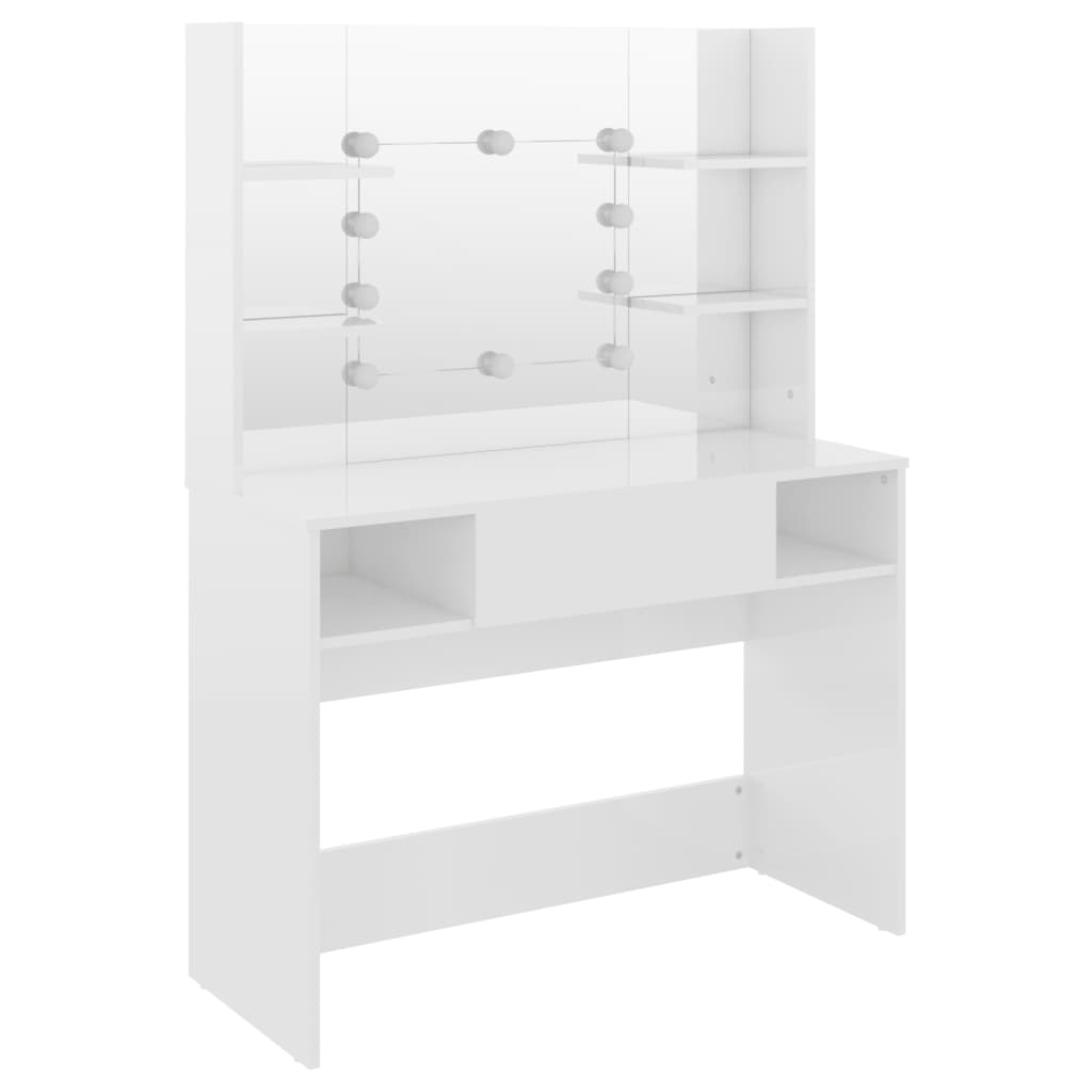Modern Wooden Makeup Vanity Desk Dressing Table With LED Lights Mirror & Storage