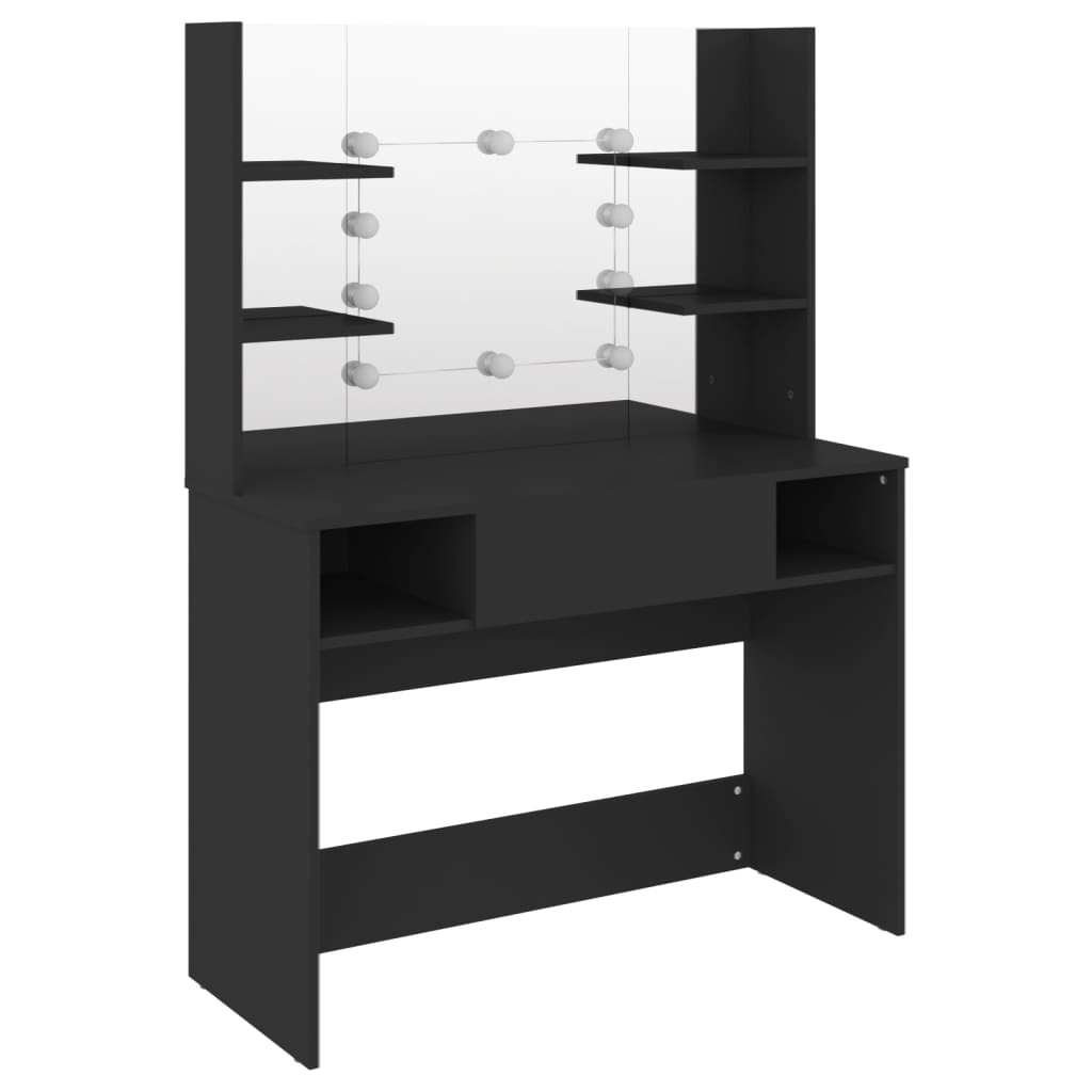 Modern Wooden Makeup Vanity Desk Dressing Table With LED Lights Mirror & Storage