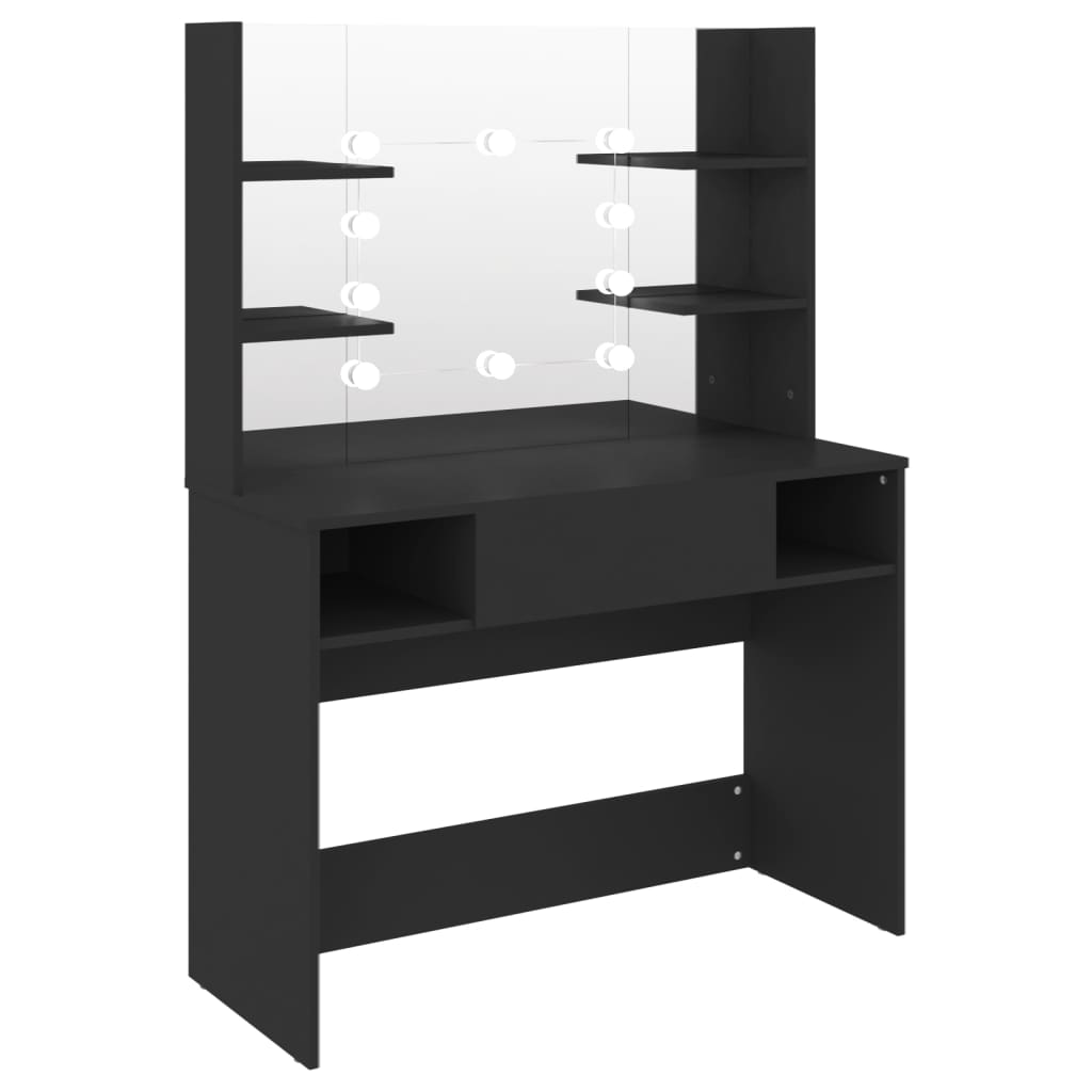 Modern Wooden Makeup Vanity Desk Dressing Table With LED Lights Mirror & Storage