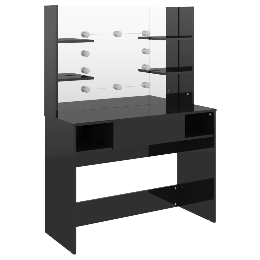 Modern Wooden Makeup Vanity Desk Dressing Table With LED Lights Mirror & Storage